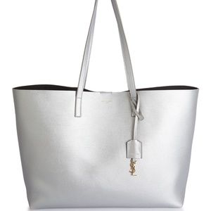 Saint Laurent Shopping Tote Silver Metallic